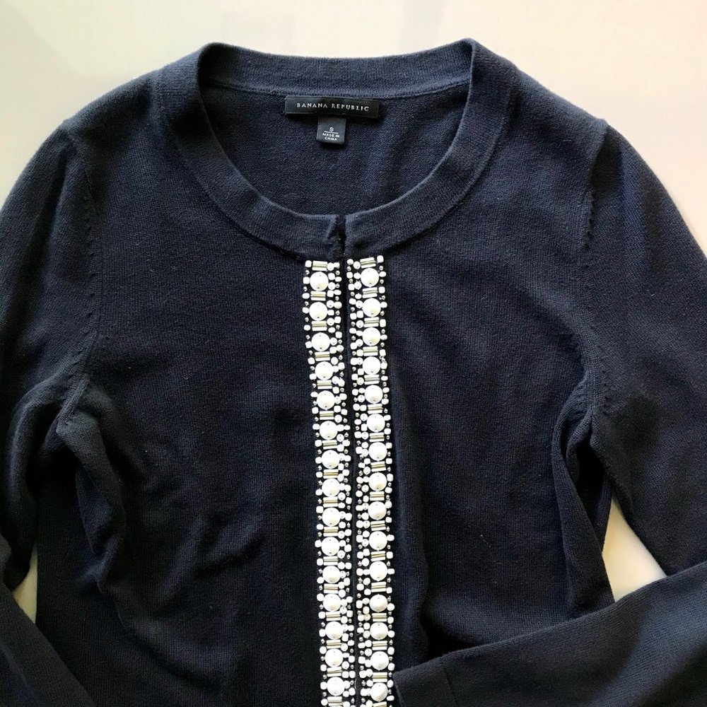 Banana Republic Navy Beaded Cardigan